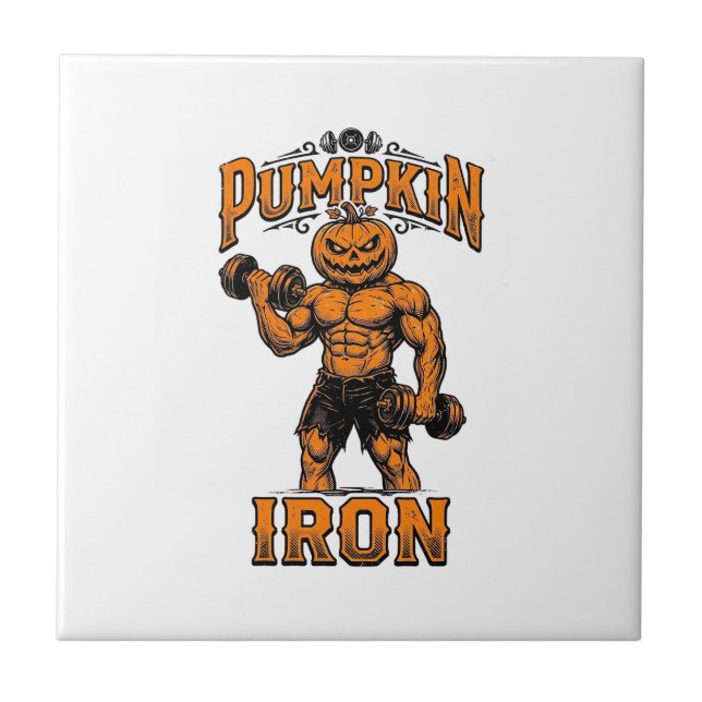 Pumpkin Iron Vintage Bodybuilder Halloween Design_ Tile (Front)