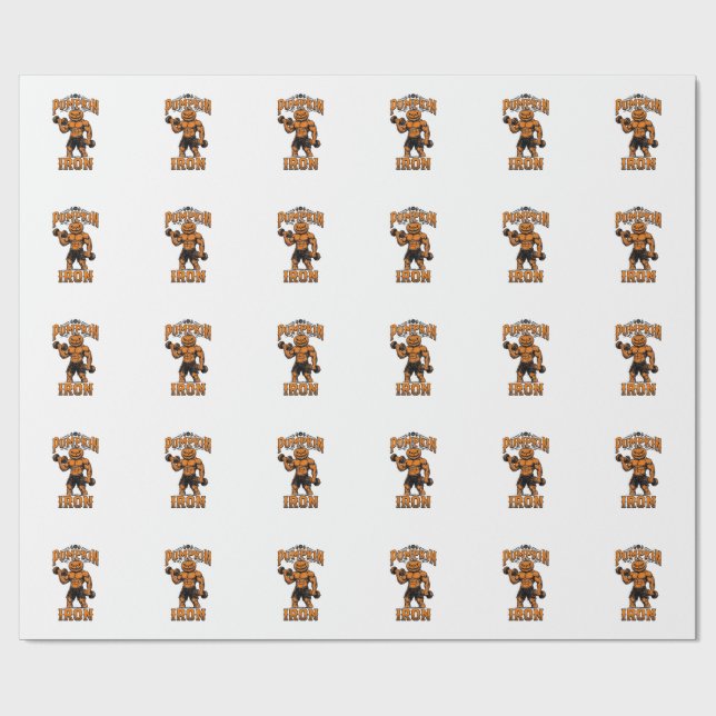 Pumpkin Iron Vintage Bodybuilder Halloween Design_ Wrapping Paper (Flat)