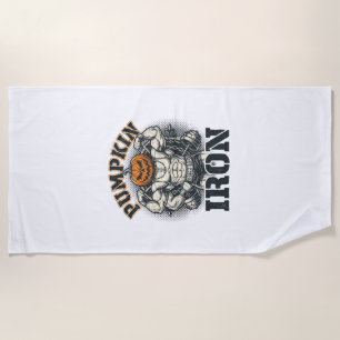 Pumpkin Iron Vintage Bodybuilding Halloween Design Beach Towel