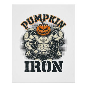 Pumpkin Iron Vintage Bodybuilding Halloween Design Poster