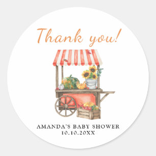 Pumpkin is on the way Baby Shower Thank you Classic Round Sticker