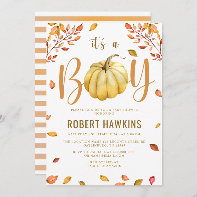 Pumpkin It's A Boy Baby Shower Invitation (Front/Back)