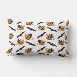 Pumpkin Jack O Lantern Bat Black Orange Pattern Lumbar Cushion