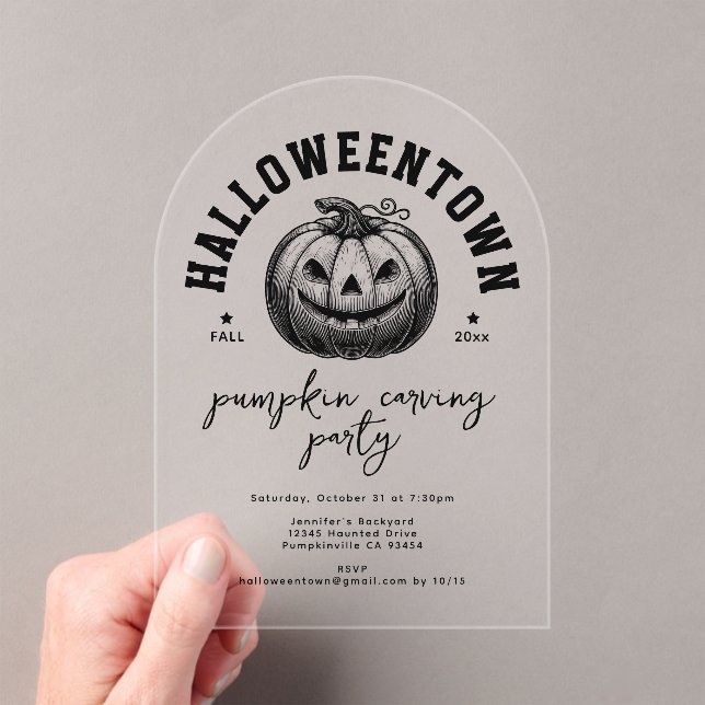Pumpkin Jack O Lantern Black Halloween Party  Acrylic Invitations (Insitu (Handheld))