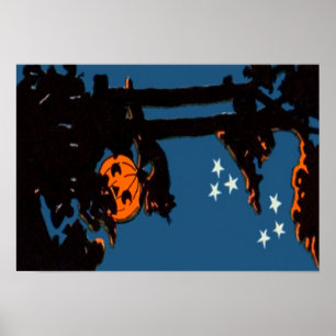 Pumpkin Jack O' Lantern Cat Orange Black Poster