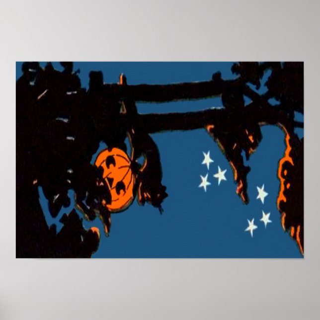 Pumpkin Jack O' Lantern Cat Orange Black Poster (Front)
