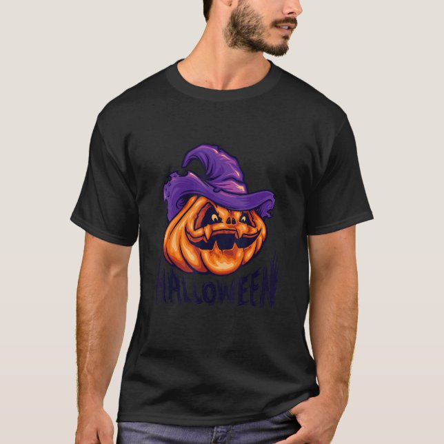 Pumpkin Jack O' Lantern Face Evil Smile Halloween  T-Shirt (Front)
