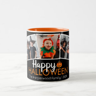 pumpkin jack-o-lantern Halloween Family 3 Photo Two-Tone Coffee Mug