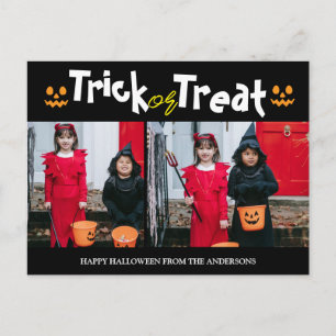 pumpkin jack-o-lantern Halloween Family Two Photo Holiday Postcard