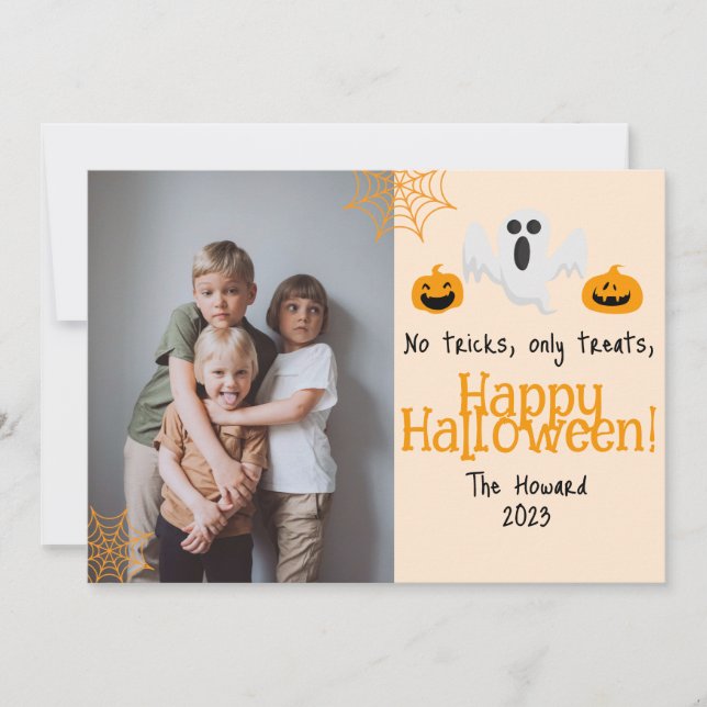 pumpkin jack-o-lantern Happy Halloween Photo Holiday Card (Front)