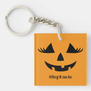 Pumpkin Jack O Lantern Lashes With First Name Key Ring