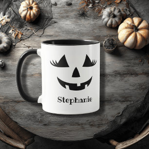 Pumpkin Jack O Lantern Lashes With First Name Mug