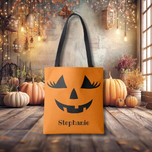 Pumpkin Jack O Lantern Lashes With First Name Tote Bag