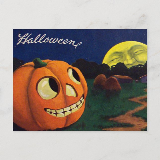 Pumpkin Jack O Lantern Man In The Moon Postcard (Front)