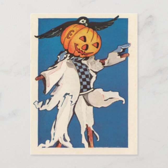 Pumpkin Jack O Lantern Scarecrow Crow Postcard (Front)