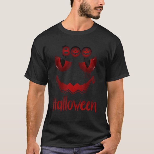 Pumpkin Jack O Lantern Scary Pumpkin Face Hallowee T-Shirt (Front)