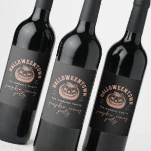 Pumpkin Jack OLantern Orange Halloween Party Wine Label