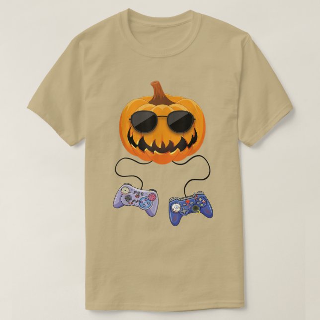 Pumpkin JackOLantern Video Game Controller Hallowe T-Shirt (Design Front)