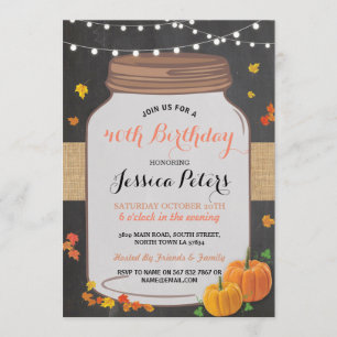 Pumpkin Jar 40th Birthday Party Chalk Invite 50th
