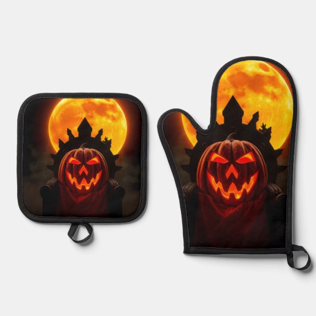 Pumpkin King Eclipse Halloween Oven Mitt Set (Front)