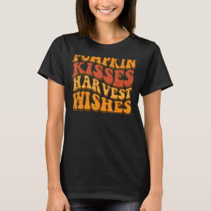 Pumpkin Kiss Harvest Wishes Retro Groovy Thanksgiv T-Shirt