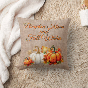 Pumpkin Kisses and Fall Wishes (reversible pillow) Cushion
