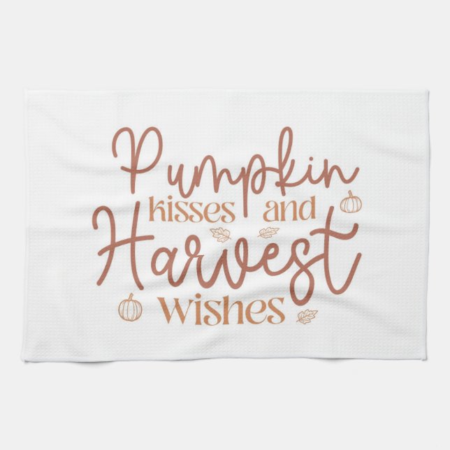 Pumpkin Kisses and Harvest Wishes Tea Towel (Horizontal)