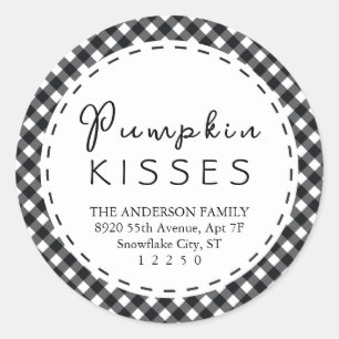 Pumpkin Kisses  Black & White Buffalo Thanksgiving Classic Round Sticker