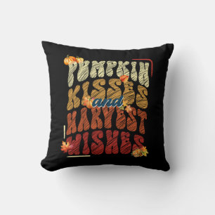 Pumpkin Kisses Harvest Wishes, Bold Retro Fall Cushion