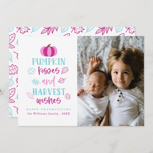 Pumpkin Kisses & Harvest Wishes Photo Cards (Front/Back)