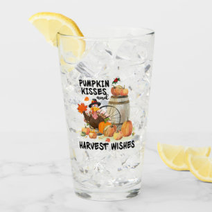 pumpkin kisses harvest wishes Thanksgiving turkey Glass