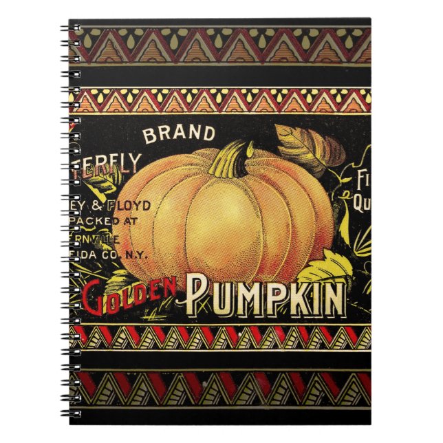 Pumpkin Label Antique Butterfly Brand Spiral Notebook (Front)