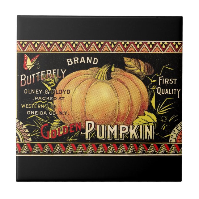 Pumpkin Label Antique Butterfly Brand Tile (Front)
