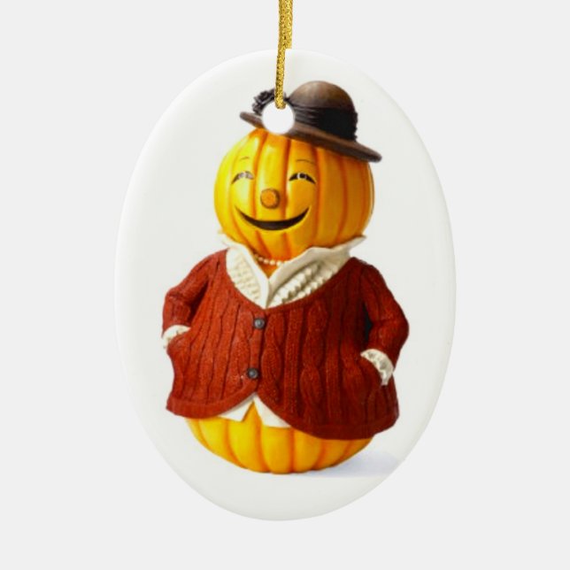 Pumpkin Lady Ceramic Tree Decoration (Front)