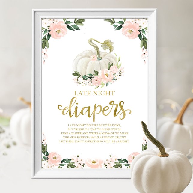 Pumpkin Late Night Diapers Baby Shower Game Sign (Creator Uploaded)