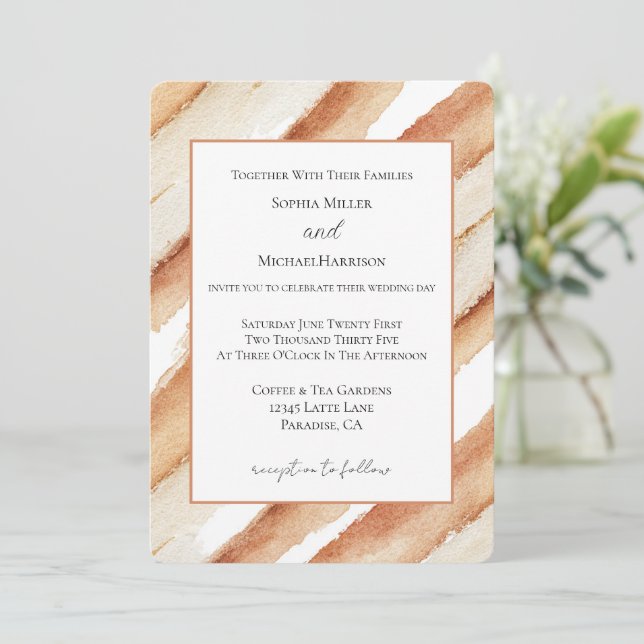 Pumpkin Latte Stripes Wedding Invitation (Standing Front)
