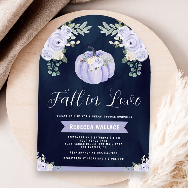 Pumpkin Lavender Roses Arch Navy Bridal Shower Invitation (Creator Uploaded)