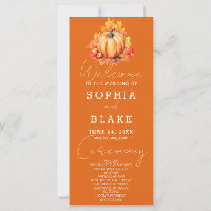 Pumpkin & Leaves Fall Orange Wedding Program