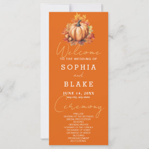 Pumpkin & Leaves Fall Orange Wedding Program