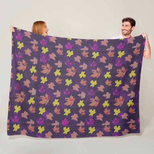 Pumpkin Leaves Muted Purlple Fleece Blanket (In Situ)