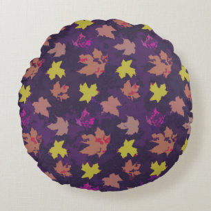 Pumpkin Leaves Muted Purlple Round Cushion