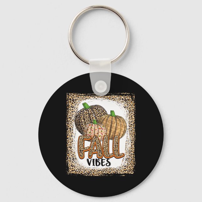 Pumpkin Leopard Print Fall Vibes thanksgiving girl Key Ring (Front)
