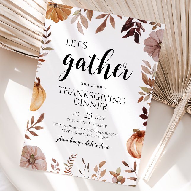 Pumpkin Let's Gather Thanksgiving Party Invitation (Creator Uploaded)