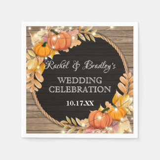 Pumpkin Light Autumn Fall Rustic Wood Barn Wedding Napkin
