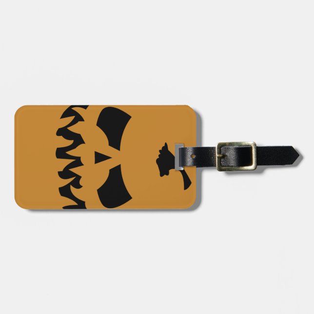 Pumpkin Luggage Tag w/ leather strap (Front Horizontal)