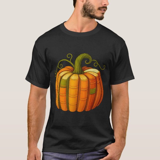 Pumpkin Made Out Of Books Tee Reading Halloween Te (Front)