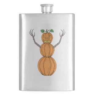 Pumpkin Man Halloween Art Hip Flask