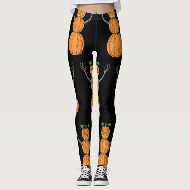 Pumpkin Man Halloween Art Leggings (Front)