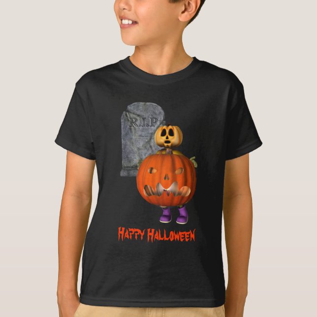Pumpkin Man Tombstone Halloween Funny T-Shirt (Front)