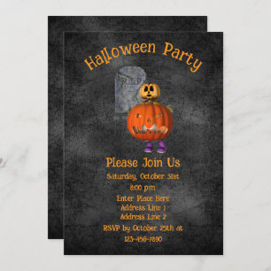 Pumpkin Man Tombstone Halloween Invitation